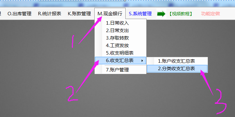 ERP系統工業(yè)版現金銀行功能模塊中增加收支分類匯總表